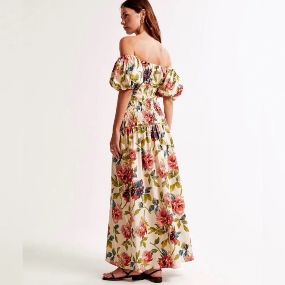 Abercrombie & Fitch Smocked Drop Waist Off Shoulder Floral Maxi Sundress NWT
